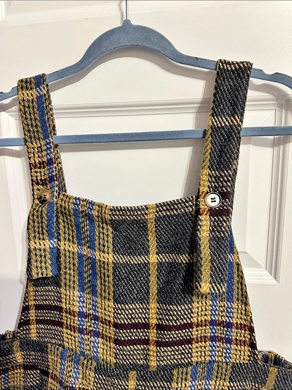CIDER Tweed Plaid Button Up Wide Leg Jumpsuit Black & Yellow XL - Picture 3 of 8